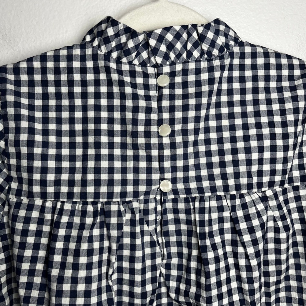 Janie and Jack Gingham Ruffle Top Navy Gingham 100% Cotton Ruffle Sleeves size 8 - Picture 7 of 11